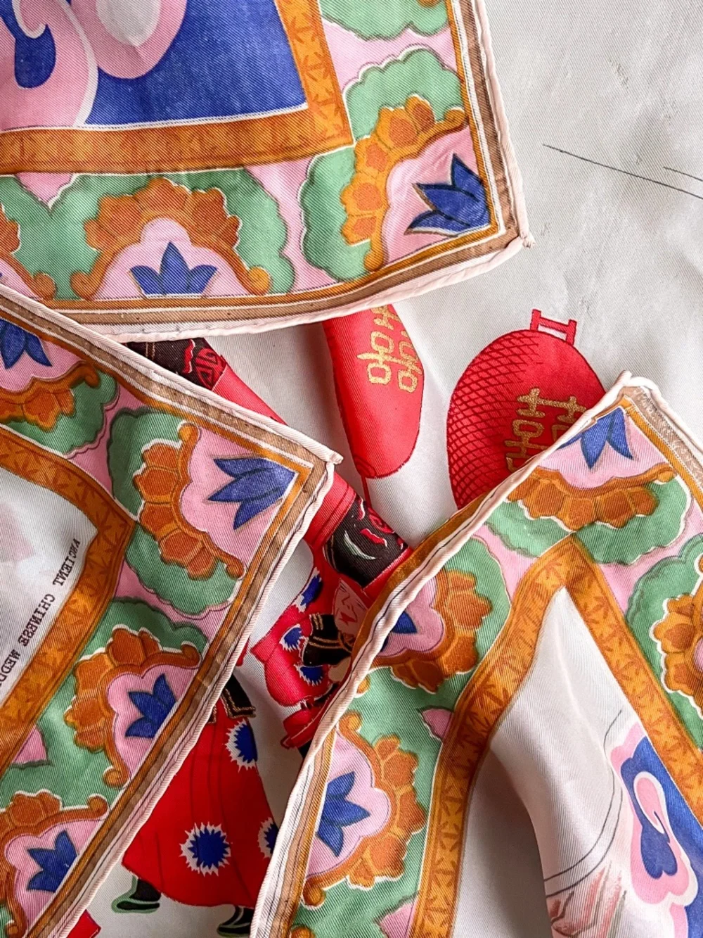 Vintage 1950s Ancient Chinese Wedding Parade Silk Scarf